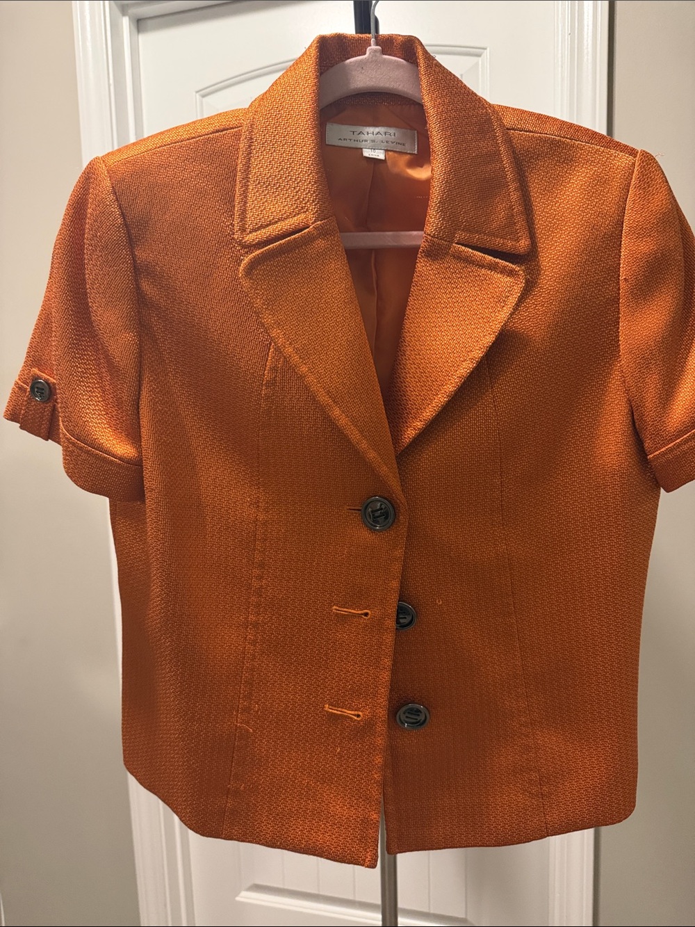Tahari Orange Short Sleeve Textured Blazer